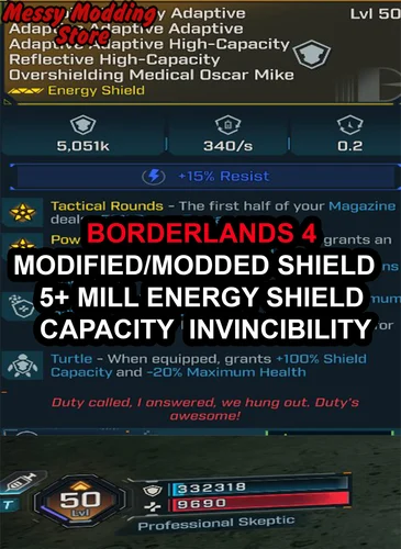 Borderlands 4 – Modified/Modded Shield 5+ Mill Energy Shield Capacity Invincibility