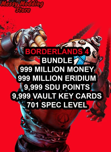 Borderlands 4 – Level 50 + 9 Million Money + 999 Million Eridium + 9,999 SDU Points + 9,999 Vault Key Cards + 701 Spec Level  (Bundle)